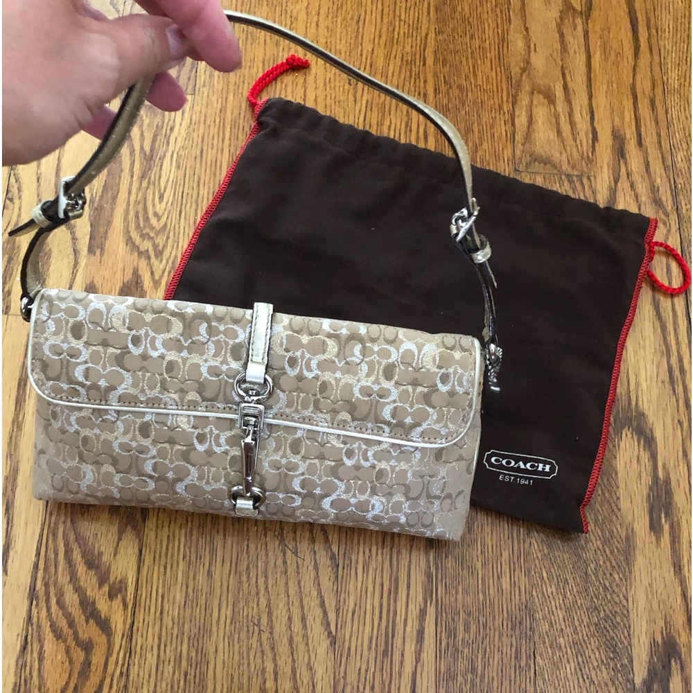 Coach runway collection metallic wristlet leather trim